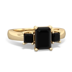 Onyx Three Stone Emerald-Cut Trellis 14K Yellow Gold ring R4021