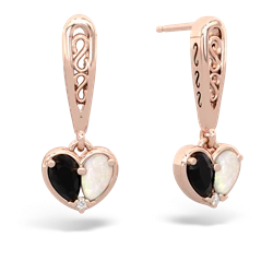 Onyx Filligree Heart 14K Rose Gold earrings E5070