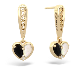 Onyx Filligree Heart 14K Yellow Gold earrings E5070