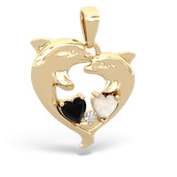 Onyx Dolphin Heart 14K Yellow Gold pendant P5820