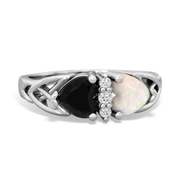 Onyx Celtic Knot Double Heart 14K White Gold ring R5040