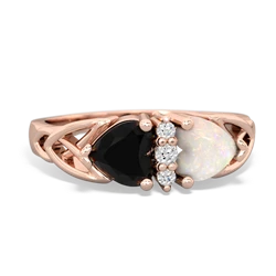 Onyx Celtic Knot Double Heart 14K Rose Gold ring R5040