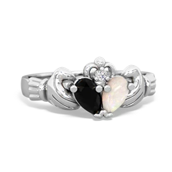 Onyx 'Our Heart' Claddagh 14K White Gold ring R2388