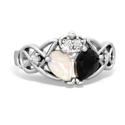 Onyx 'One Heart' Celtic Knot Claddagh 14K White Gold ring R5322