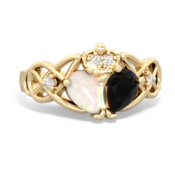 Onyx 'One Heart' Celtic Knot Claddagh 14K Yellow Gold ring R5322