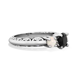 Onyx Art Deco Eternal Embrace Engagement 14K White Gold ring C2003