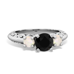 Onyx Art Deco Eternal Embrace Engagement 14K White Gold ring C2003