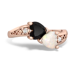 Onyx Snuggling Hearts 14K Rose Gold ring R2178