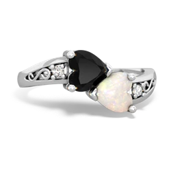 Onyx Snuggling Hearts 14K White Gold ring R2178