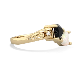 Onyx Snuggling Hearts 14K Yellow Gold ring R2178