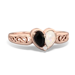 Onyx Filligree 'One Heart' 14K Rose Gold ring R5070