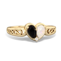 Onyx Filligree 'One Heart' 14K Yellow Gold ring R5070