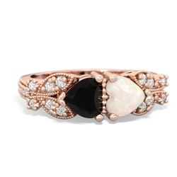 Onyx Diamond Butterflies 14K Rose Gold ring R5601