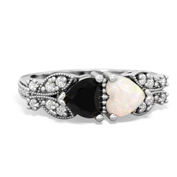 Onyx Diamond Butterflies 14K White Gold ring R5601