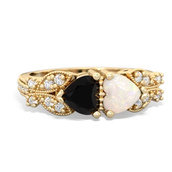 Onyx Diamond Butterflies 14K Yellow Gold ring R5601