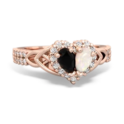 Onyx Celtic Knot Two Hearts As One 14K Rose Gold ring R2644HRT