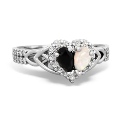 Onyx Celtic Knot Two Hearts As One 14K White Gold ring R2644HRT