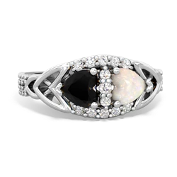 Onyx Sparkling Celtic Knot 14K White Gold ring R2645