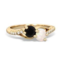 Onyx Infinity Pave Two Stone 14K Yellow Gold ring R5285