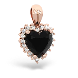 Onyx Sparkling Halo Heart 14K Rose Gold pendant P0391