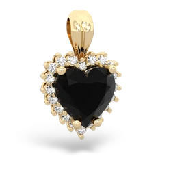 Onyx Sparkling Halo Heart 14K Yellow Gold pendant P0391