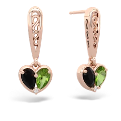 Onyx Filligree Heart 14K Rose Gold earrings E5070