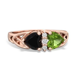 Onyx Celtic Knot Double Heart 14K Rose Gold ring R5040