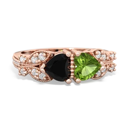 Onyx Diamond Butterflies 14K Rose Gold ring R5601