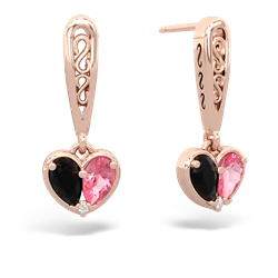 Onyx Filligree Heart 14K Rose Gold earrings E5070