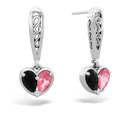 Onyx Filligree Heart 14K White Gold earrings E5070