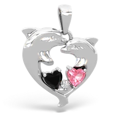 Onyx Dolphin Heart 14K White Gold pendant P5820