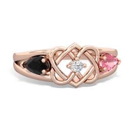 Onyx Hearts Intertwined 14K Rose Gold ring R5880