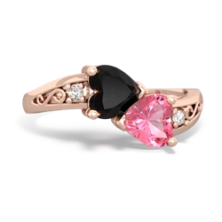 Onyx Snuggling Hearts 14K Rose Gold ring R2178