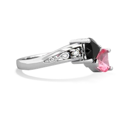 Onyx Snuggling Hearts 14K White Gold ring R2178