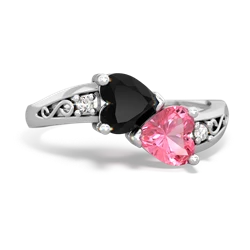 Onyx Snuggling Hearts 14K White Gold ring R2178