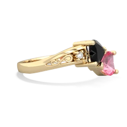 Onyx Snuggling Hearts 14K Yellow Gold ring R2178