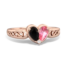 Onyx Filligree 'One Heart' 14K Rose Gold ring R5070