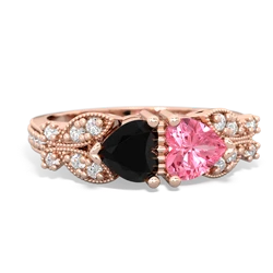 Onyx Diamond Butterflies 14K Rose Gold ring R5601