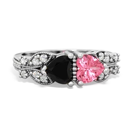 Onyx Diamond Butterflies 14K White Gold ring R5601