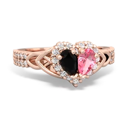 Onyx Celtic Knot Two Hearts As One 14K Rose Gold ring R2644HRT