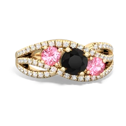 Onyx Three Stone Aurora 14K Yellow Gold ring R3080