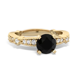 Black Onyx Milgrain Antique Style 14K Yellow Gold ring R26296RD