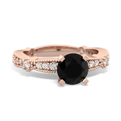 Onyx Sparkling Tiara 6Mm Round 14K Rose Gold ring R26296RD