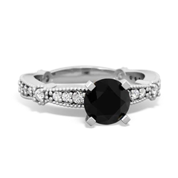 Onyx Sparkling Tiara 6Mm Round 14K White Gold ring R26296RD