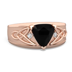 Onyx Celtic Trinity Knot Men's 14K Rose Gold ring R0440