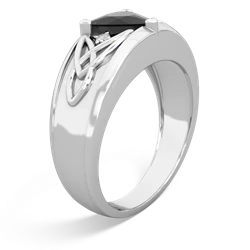 Onyx Celtic Trinity Knot Men's 14K White Gold ring R0440