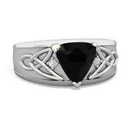 Onyx Celtic Trinity Knot Men's 14K White Gold ring R0440