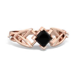 Onyx Celtic Knot Princess 14K Rose Gold ring R3349