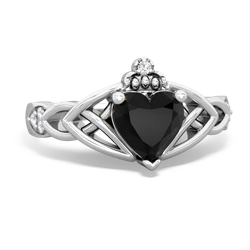 Onyx Claddagh Celtic Knot Diamond 14K White Gold ring R5001