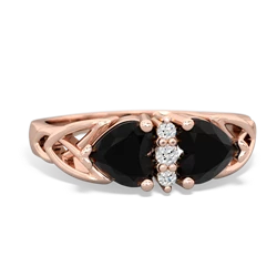 Onyx Celtic Knot Double Heart 14K Rose Gold ring R5040